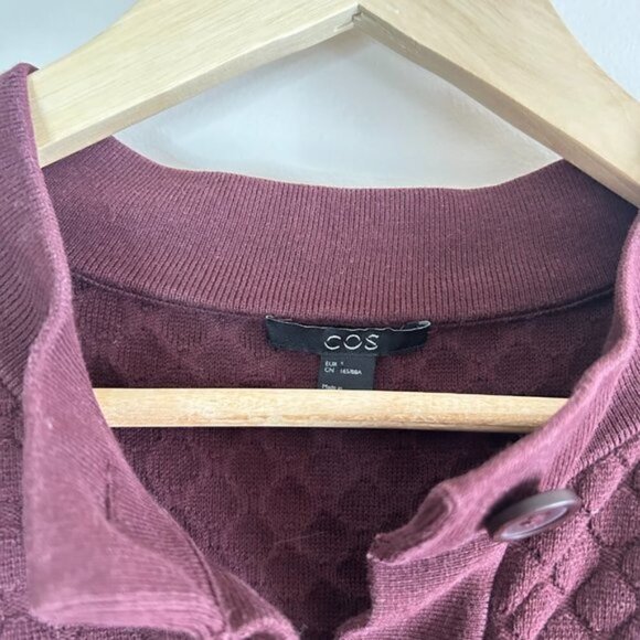 COS Textured Knit Long Quilted Jacquard Burgundy Cardigan Size S - Picture 5 of 7